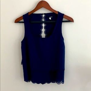 Navy blouse with scalloped detail